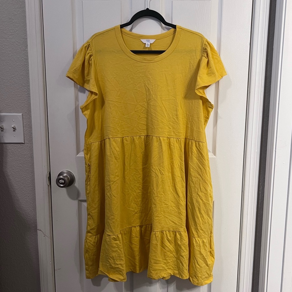 Yellow Cotton Tee Shirt Tshirt Flowy Dress